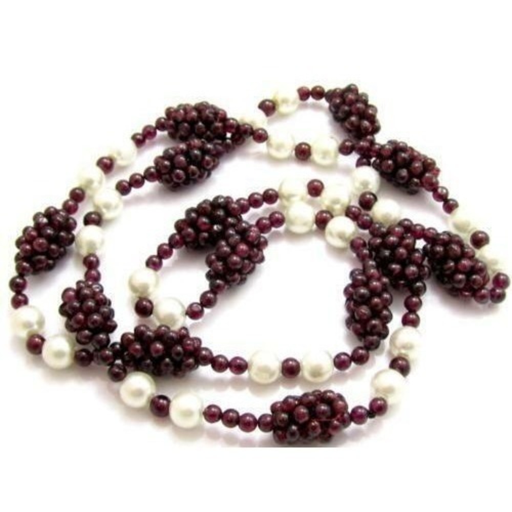 Vintage Stunning Garnet‎ Blackberries Berries & White Pearl Beaded Necklace